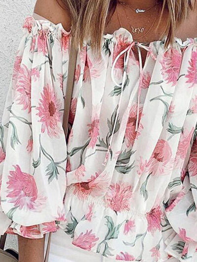 Floral Off-Shoulder Flounce Sleeve Blouse