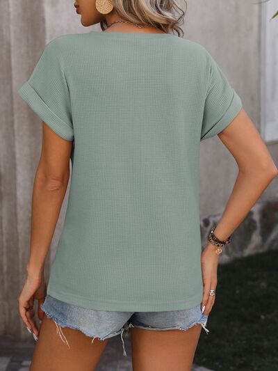 Cable-Knit Round Neck Short Sleeve T-Shirt